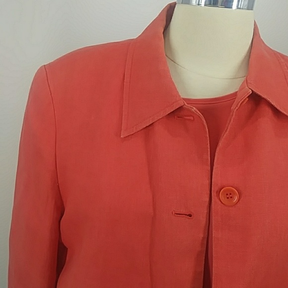 Talbots coral linen jacket w matching shell-sz 12 - Picture 2 of 8